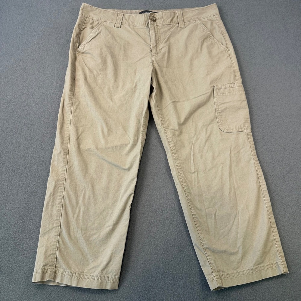 Eddie Bauer Womens Khaki Cargo Crop Pants Size 12 Tan Ripstop Hiking Outdoor
